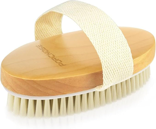 POPCHOSE Dry Brushing Body Brush, Natural Bristle Dry Skin Exfoliating Brush Body Scrub for Flawless Skin, Cellulite Reduction, Lymphatic Drainage and Blood Circulation Improvement