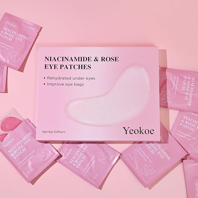 Yeokoe Under Eye Patches for Dark Circles,Puffy Eyes,20 Pairs Face Masks SkinCare With Niacinamide and Rose for Rehydrated