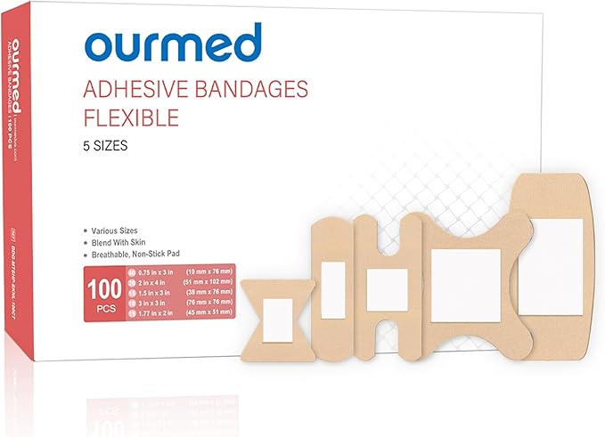 Flexible Assorted Bandages Variety Pack 100 Pieces, Fingertip Bandages for First Aid, Slight Cuts, Scrapes, Abrasion & Wounds Care,Strong Hold for 24 Hours, Non-Latex