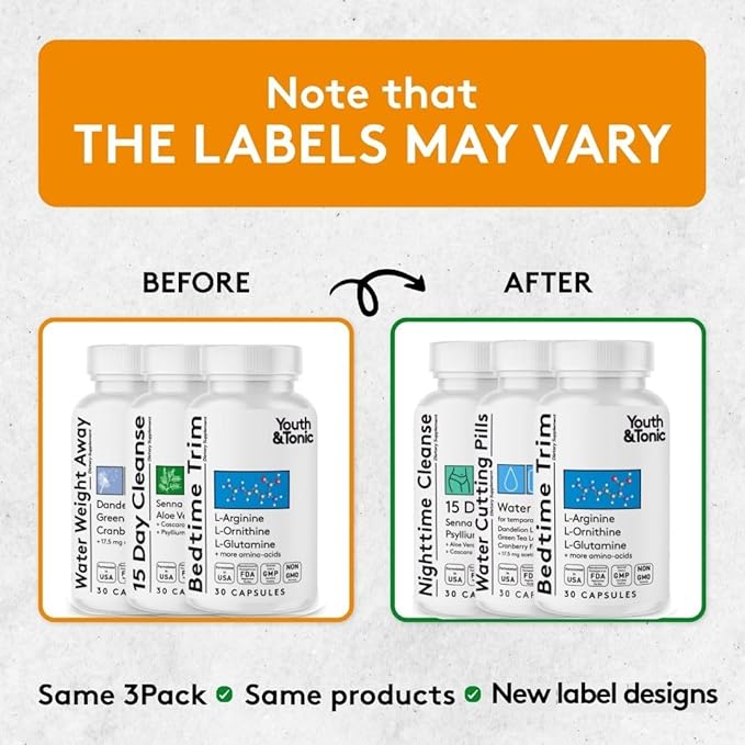 Youth & Tonic Sculpt Lean Cleanse – Feel Lighter & More Toned, Water Weight & Bloating Relief, Detox & Fluid Loss Support – Bedtime Trim, 15 Day Colon Cleanser, 90 Pills for Metabolism & Defined Body