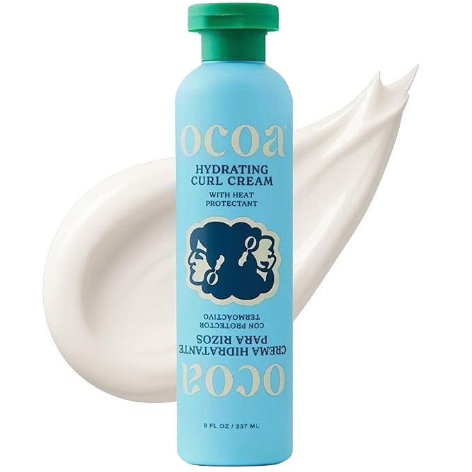 OCOA Beauty Hydrating Curl Cream with Hibiscus, Mango Butter & Marula Oil – Curl Defining Cream for Curly & Wavy Hair – Moisturizes, Controls Frizz, Adds Shine & Softness, Protects from Heat – 8oz