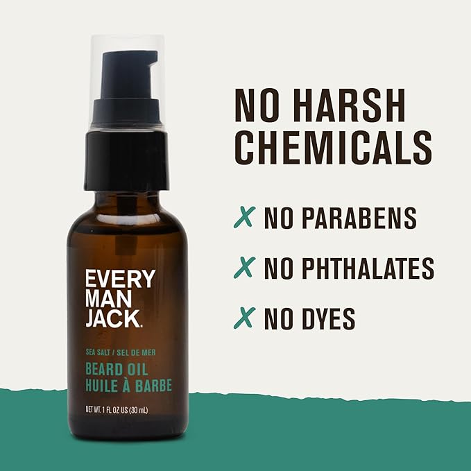 Every Man Jack Mens Beard Oil - Subtle Sea Salt Fragrance - Deeply Moisturizes and Softens Your Beard and Adds a Natural Shine - Naturally Derived with Shea Butter and Coconut Oil - 1 fl oz (2 Pack)