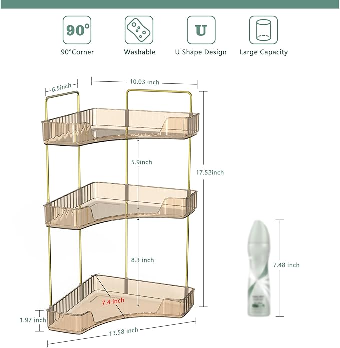 Webetop Countertop Bathroom Organizer 3 Tier Corner Organizer for Bathroom Counter Storage Makeup Organizer Shelf for Skincare, Cosmetic, Dresser, Toiletries Amber