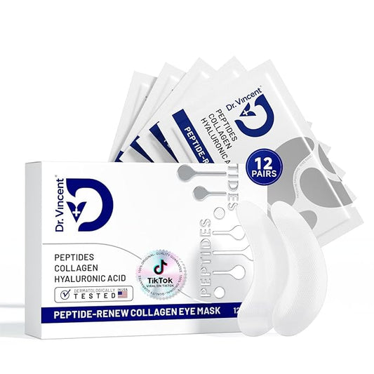 Peptide Under Eye Patches, Firming Eye Patches Instant Reduces Dark Circles and Puffiness, Collagen Under Eye Mask for Bags Treatment, Wrinkles, 12 Pairs, Vegan