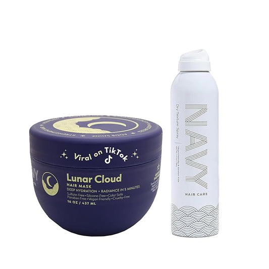 NAVY HAIR CARE Dry Texture Spray & Lunar Cloud Mask | Deep Hydration + Instant Volume | Repair, Frizz Control & Body for All Hair Types | Argan & Sunflower Oil | Vegan & Cruelty-Free | 16 oz + 7 oz