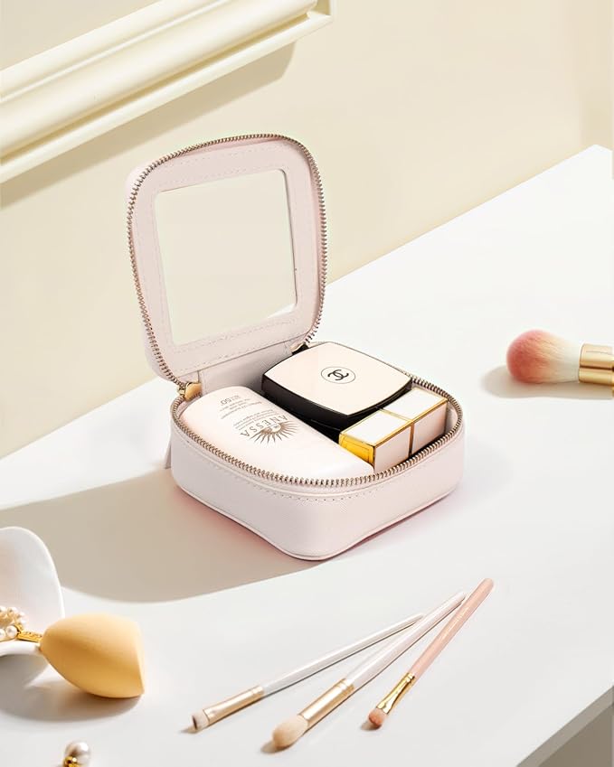 LETGO Clear Makeup Bags Small, Small Clear Makeup Bag for Purse,Mini Clear Makeup Pouch Purse Organizer Fit Carry-on Travel Essentials,Clear Cosmetic Bags for Car Accessories for Women (Mini-Beige)