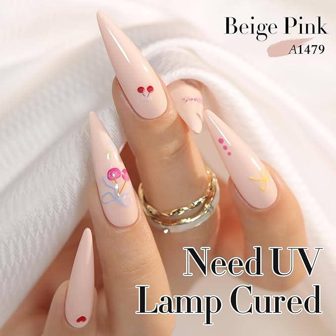 Double Rhythm 0.50 OZ Gel Polish Hema Free Same Color Same Bottle Golden Round Translucent Neutral Natural Milky 15 ML Jelly UV Polish Art DIY at Home (Beige Pink-C1479)