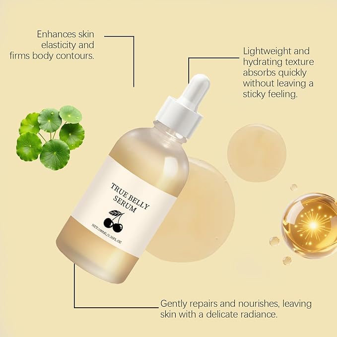 True Belly Serum with Cherry Extract, Pregnancy-Safe Skin Care Belly Oil for Stretch Marks, Supports Hydration, Belly Oil For Pregnant Women, 3.38 fl oz
