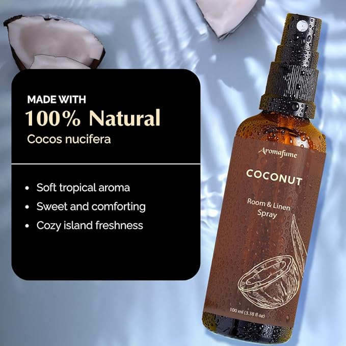 Coconut Room, Linen & Pillow Spray by Aromafume | 100ml/3.38 fl oz | with Pure Coconut Essential Oil | Aromatherapy Spray for Relaxation, Sleep & Stress Relief | Mist for Bedding, Fabrics
