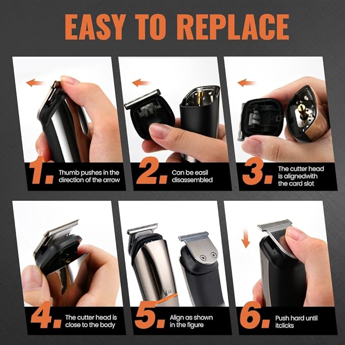 PRITECH Beard Trimmer for Men,6 in 1 Hair Clippers Kit, Precision Cordless Grooming Kit Waterproof IPX6 for Beard, Hair, Body, Nose, Ear, with Foil Razor (Silver)