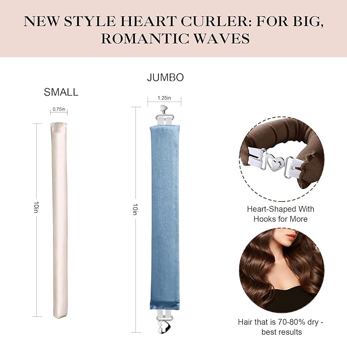 Heatless Curls Overnight Set - 6PCS Jumbo Velvet Hair Rollers to Sleep In, No-Damage Flexi Rods for Beautiful, Effortless Curls and Waves for Women