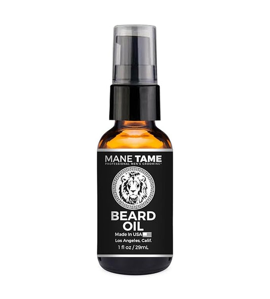 MANE TAME Beard Oil - Made with Certified Organic Hemp Oil - No Fuss Pump 1oz. Bottle - Softens Your Beard and Stops Itching - Great Beard Oil and Conditioner For Men