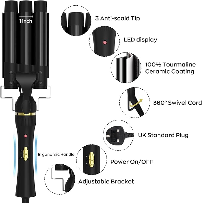 5 in 1 Wand Curling Iron, janelove Hair Curling Wand Set with 3 Barrel Hair Crimper and 4 Interchangeable Ceramic Curling Irons (0.39 "-1.25"), 2 Temps Fast Heat Hair Waver Curler for All Hair Type