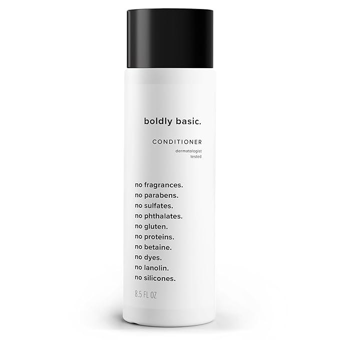 Boldly Basic Fragrance Free Conditioner - Gentle on Sensitive Skin and Hair - Unscented - Dermatologist Tested - No Sulfates, Parabens or Gluten - Non Comedogenic and Hypoallergenic