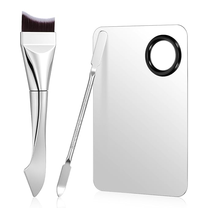 3PCS Makeup Mixing Palette Foundation Palette with Foundation Spatula and Double-Ended Makeup Brush for Women Facial Cosmetic Nail Art Pigment Blending