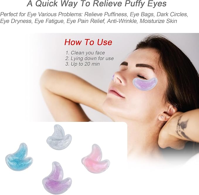 Reusable Under Eye Patches - 8PCS Hot & Cold Gel Eye Pads/Ice Pack for Puffy Eyes, Dark Circles & Eye Bags | Cooling Sleep Mask & Soothing Compress