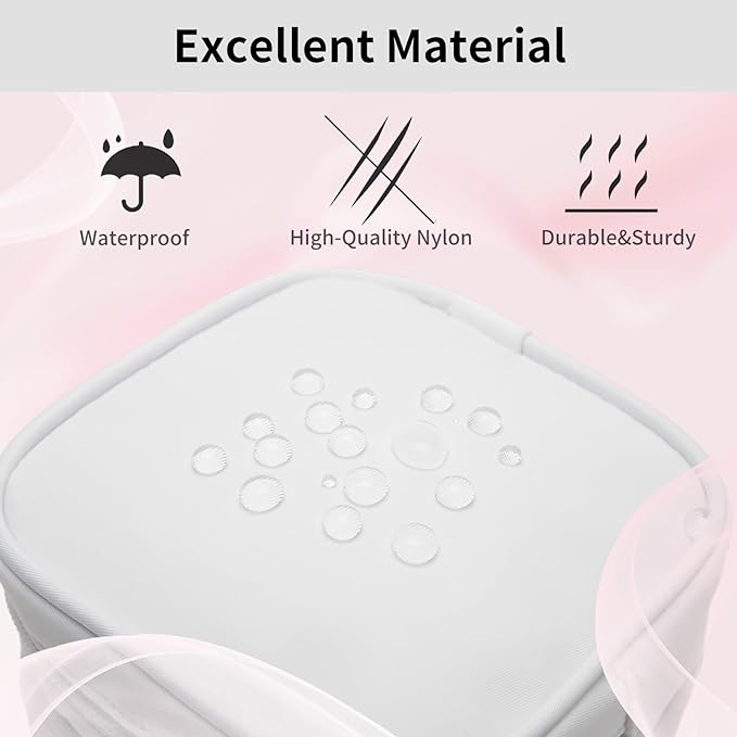 Small Makeup Pouch, Double Zipper Cosmetic Bag, Travel Makeup Bag, Cute Makeup Bag for Purse, Mini Toiletry Bag (White)