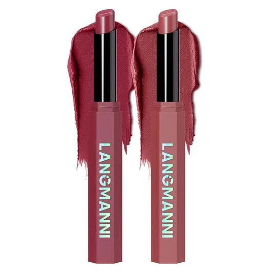 Jolilab 2Pcs Velvet Matte Lipstick Nude Matte Soft Dark Color Stick High Pigmented Long-Lasting Waterproof Lip Stick Lip Balm Beauty Cosmetics Gift for Women(#11+12)