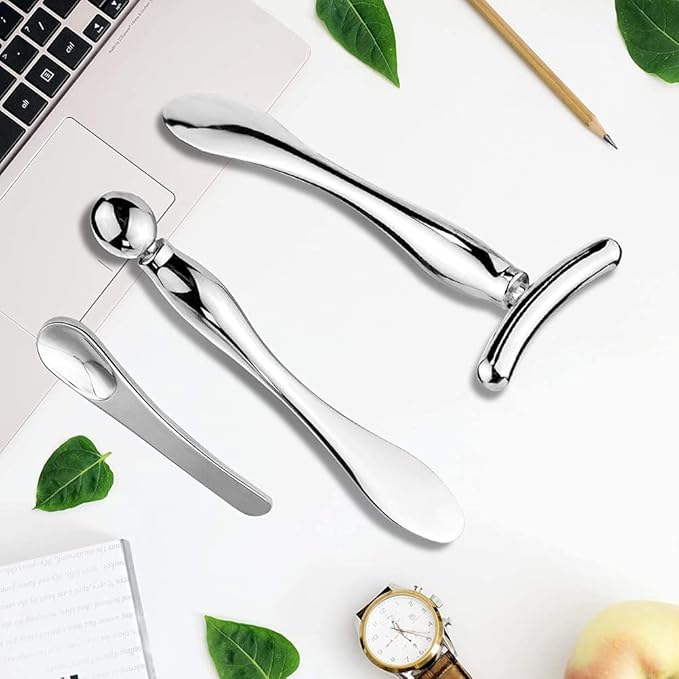 3 Pcs Metal Eye Cream Applicator Tool, Eye Roller Massage Sticks and Makeup Cream Spoon, Facial Massager for Reducing Puffiness Wrinkle Dark Circles