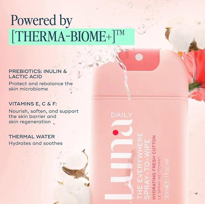 Luna Daily Body Cleansing Spray | Hydrating pH-Balanced Feminine & Body Mist | Gentle & Moisturizing for Intimate Hygiene, Underarms & Private Parts | Travel Essential for Women, Gym & Daily Care,30ml