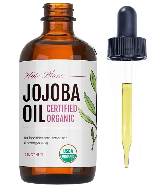 Kate Blanc Cosmetics Jojoba Oil Organic for Hair, Skin & Face (4oz, 100% Pure, Cold Pressed, Natural, Hexane Free, Glass Bottle)