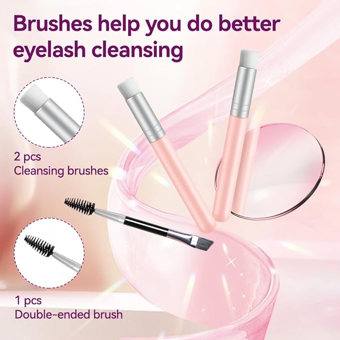 Lash Shampoo Kit, 2 fl.oz / 60ml Eyelash Cleanser, Eyelash Shampoo for Lash Extensions, Lash Cleaning Kit with Lash Fan Dryer, Eyelash Remover for Salon and Home Use