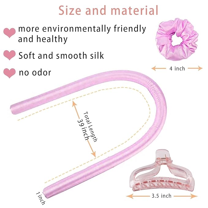 Heatless Hair Curler, Heatless curls overnight，Soft Satin & Thick Sponge Curling Rods for Long/Thick Hair, No Heat No Damage Overnight Curlers for Natural Big Waves, Sleep Styler Hair Rollers (Pink)