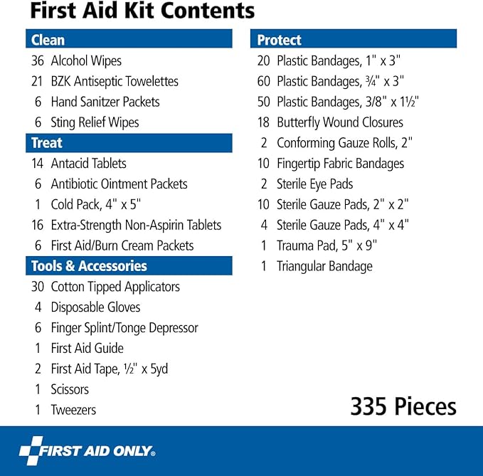 First Aid Only 91247 OSHA-Compliant First Aid Kit, All-Purpose 100-Person Emergency First Aid Kit for Business, Worksite, Home, and Car, 335 Pieces, Multicolored