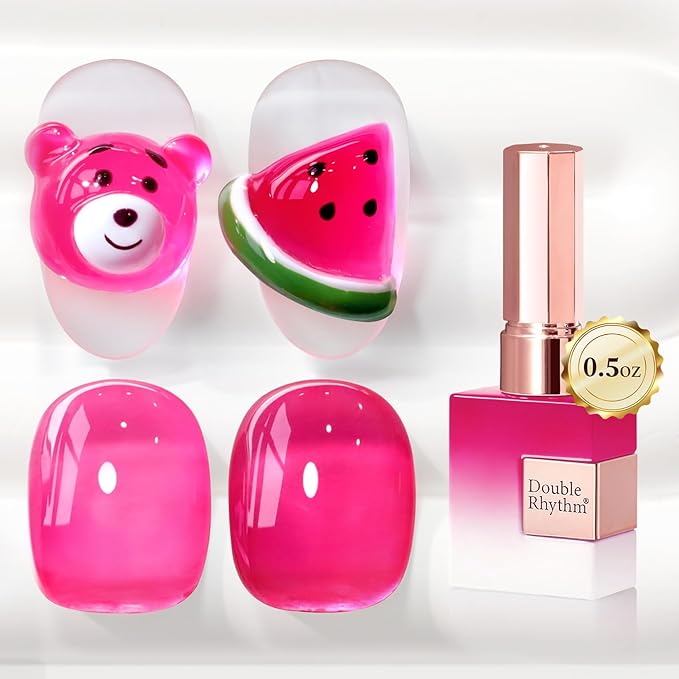Double Rhythm 0.5 Oz Jelly Gel Polish Same Color Same Bottle Sheer Neutral Natural Light Milky Pastel 15ML Translucent Polish Art DIY at Home (Fuchsia Red-A1611)