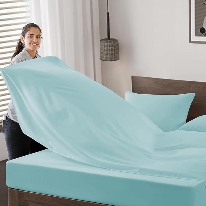 Maple&Stone Twin Flat Sheet 6 Pack,Premium Soft & Breathable,Brushed Microfiber Fabric,Anti-Shrinkage & Non-Fading,Bulk Flat Sheets Only Twin Size(Light Blue)