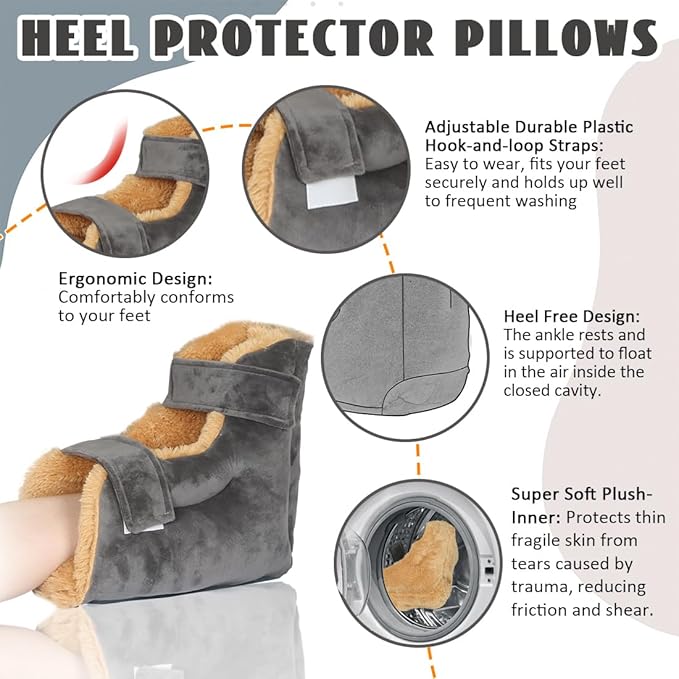 Heel Protectors for Bed Pressure Sores in Bed,Foot Boot Pillow Comfort Cushion for Bedridden Patients Remove Bedsores, Ankle Booties Pad for Ulcer Pain Relief (Gray, Pack of 1 Count)