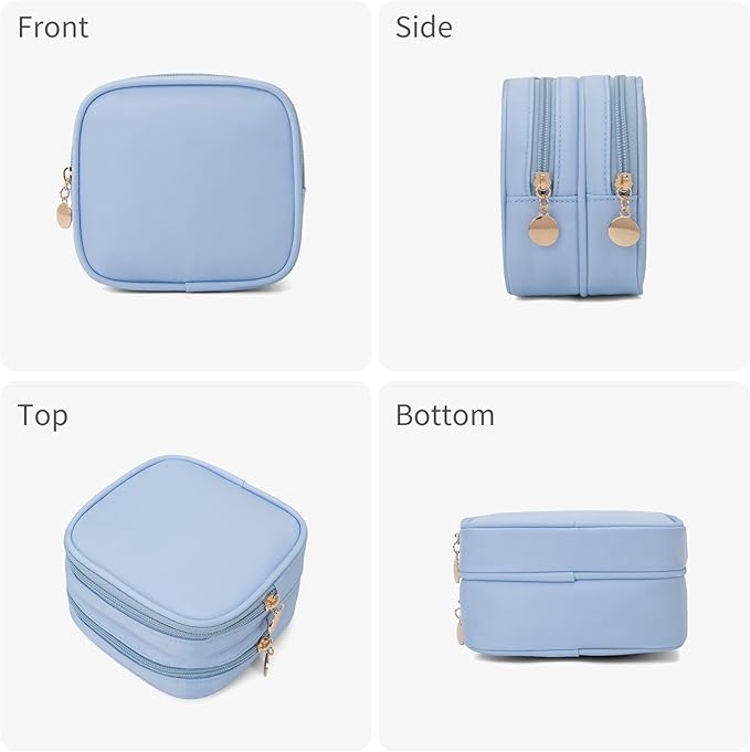 Small Makeup Pouch, Double Zipper Cosmetic Bag, Travel Makeup Bag, Cute Makeup Bag for Purse, Mini Toiletry Bag (blue)