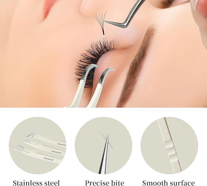 Lash Tweezers for Eyelash Extensions,Stainless Steel Lash Extension Tweezers for Easy Application and Removal-W01+07+08