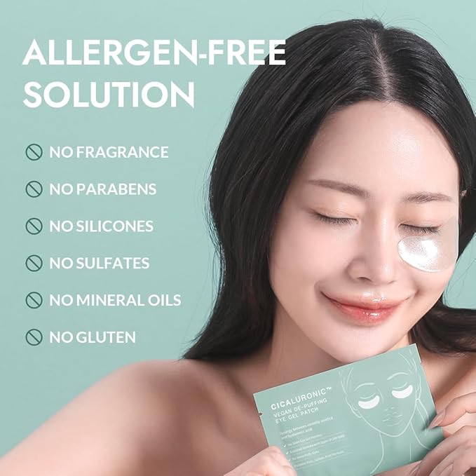 MIZON Cicaluronic Vegan De-puffing Eye Gel Patch, 24K Gold & Cica Under Eye Mask, Reduces Puffy Eyes, Dark Circles and Wrinkles Excellent for on the Go Package (21 pairs)