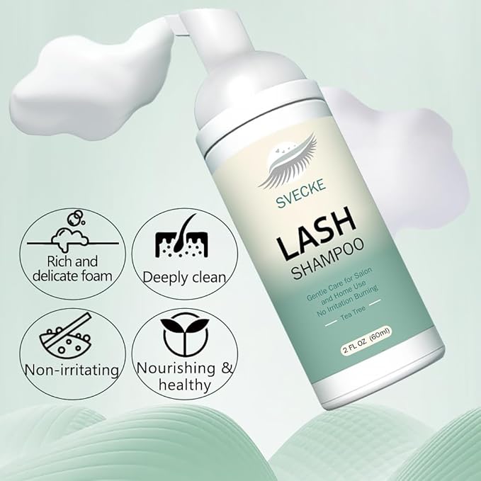 Lash Shampoo Kit Eyelash Extension Cleanser, Eyelash Shampoo for Lash Extensions, Lash Cleaner Eyelid Foam Cleaning Kit for Salon Home Use (Tea Tree)