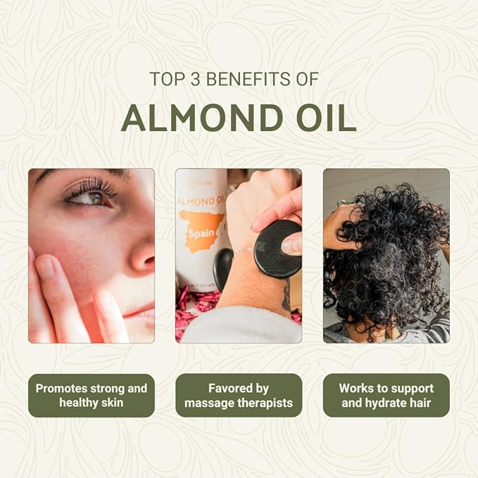 Nature Packaged Sweet Almond Oil - for Skin and Hair - Carrier Oil for Essential Oils Mixing - From EIR Oils' Farm in Mallorca, Spain - 1 Gallon