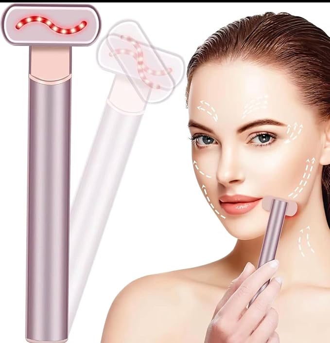 4-in-1 Facial Device with Red Light Therapy – Anti-Aging, Skin Rejuvenation, Pore Cleaner, Microcurrent Tool – USB Rechargeable & Travel-Friendly