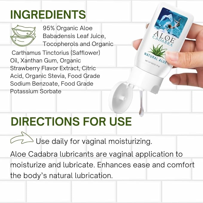 Aloe Cadabra vaginal moisturizer, natural aloe, pH-balanced, water-based & 95% aloe vera, reduce dryness, discomfort, versatile uses (2.5 fl oz, 1 pack)