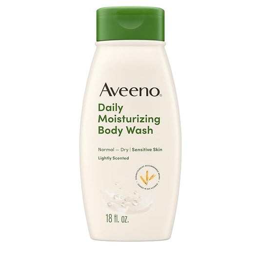 Aveeno Daily Moisturizing Body Wash for Dry & Sensitive Skin + Prebiotic Oat, Body Wash Gently Cleanses & Nourishes Dry Skin, Lightly Scented, Dye- & Paraben-Free, 18 fl. oz