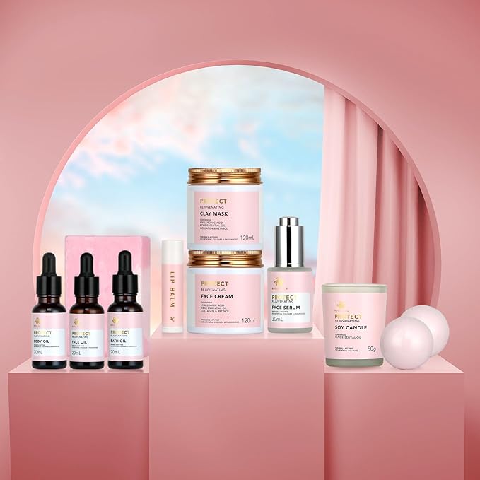 30pcs Valentines Day Gifts for Women, Spa Gifts Rose Facial Skin Care Set, Face Cream, Bath Oil, Serum, Shower Accessories, Bath and Body & Facial Kit, Birthday, Christmas, Mother's Day,Bridal Shower