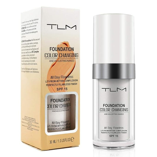 TLM Color Changing Foundation Concealer Cover Cream Liquid Base Flawless Full Coverage Natural Foundation Makeup Moisturizing Fluid for All Skin SPF15 (#1, 30ml)