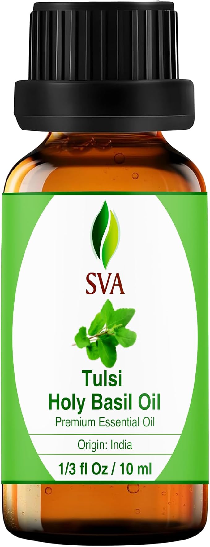 SVA Holy Tulsi Essential Oil – 1/3 Fl Oz – 100% Natural Tulsi Oil - for Diffuser, Hair Care, Face, Skin Care, Aromatherapy, Scalp and Body Massage, Soap and Candle Making