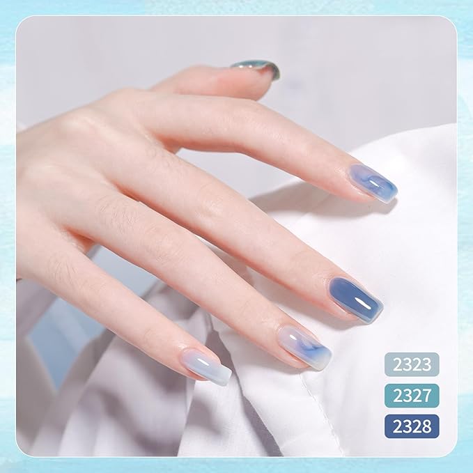 GAOY Jelly Blue Gel Nail Polish Set, 6 Transparent Colors, UV Light Cure Gel Polish for Salon and Nail Art DIY at Home