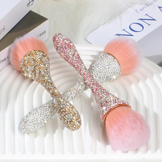 Nail Dust Brush for Acrylic Nails, Luxury Full Gems Soft Brush Nail Art Dust Powder Remover Makeup Brushes Manicure Brush Clean Up Tools Nail Art Brush White