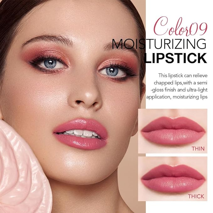 QIDSTERS Tinted Lip Balm Moisturizing Lipstick, Light Pink Hydrating Lipstick for Women, 24 Hour Long Lasting Moisturization Lip Gloss Stain Makeup, Lightweight Non Greasy Moisturizer Lips, 09