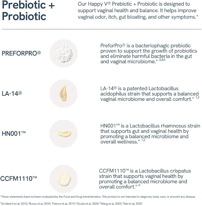 Happy V Dr. Formulated Vaginal Probiotics for Women Odor & Itch Support, Urinary & Gut Health, pH Balance | Womens Daily Probiotic with Patented Prebiotics & Lactobacillus for Feminine Wellness