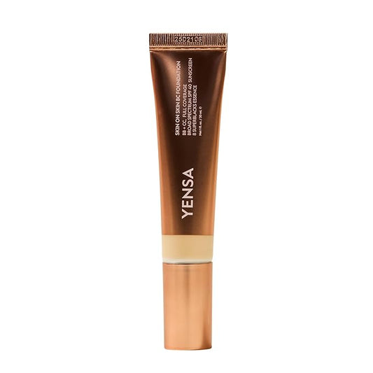 YENSA Skin on Skin BC Foundation Makeup - CC, BB Cream & Full Coverage Foundation-In-One - Buildable, Radiant Finish with SPF 40, Hyaluronic Acid, Peptides & 8 SuperBlacks - Fair Warm (1 oz)