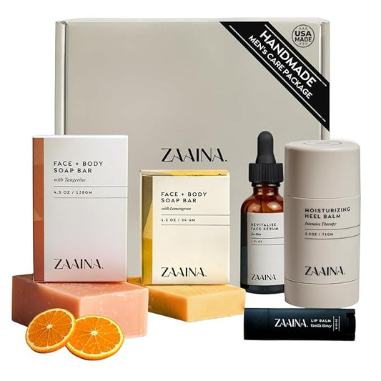 ZAAINA Men’s Self Care Package, Valentine Gifts for Men, Relaxation Spa Gift Set - Luxury Natural Handmade Grooming Kit for Husband Dad Friend, Birthday Gifts for Him (Deluxe Set)