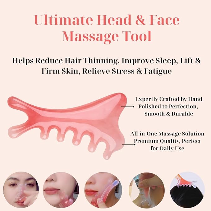 Pink Gua Sha & Massage Comb Set – Massage Tool for Neck, Eye, and Head Massage – Stress Relief, Lifting, and Meridian Therapy Tool for Relaxation – Perfect Self Care Gift for Women & Men