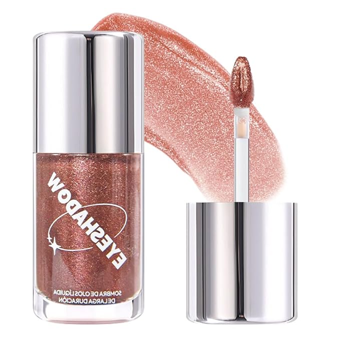 SUAKE Liquid Sparkling Glitter Eye Shadow – Rose Gold Cherry Eyeshadow, Eyeliner, Eyelid Shimmer Highlight Makeup, Highly Pigmented sombra de para ojos,Waterproof Quick-Drying (04Sand#)